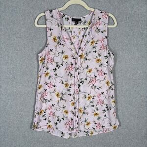 Bobeau Blouse Small Pink‎ Floral Pintuck Flowy Sheer Popover Feminine Cottage